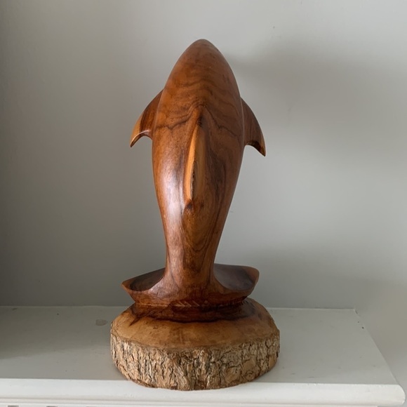 Wooden Hand Carved Dolphin on Coral Statue Sculpture Wood Decor Figurine - Picture 6 of 15